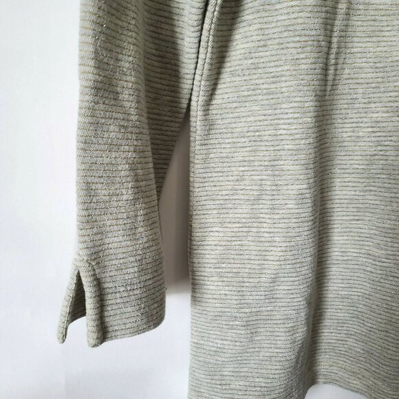 Talbots 3/4 Sleeve Top Blouse Sequin Neck XS Gray w Metallic Stripes Preppy NWT - Picture 7 of 9